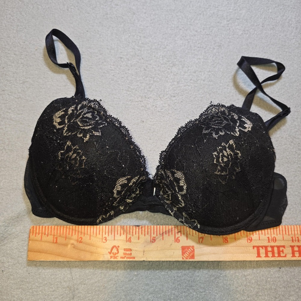 OnGossamer Bra 32C Black Floral Lace Underwire Padded Molded Cups Mesh